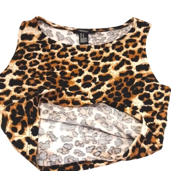 VNT Forever 21 Leopard Cropped Tank Top Sz M Animal Print Cheetah Safari Jungle - Picture 6 of 7